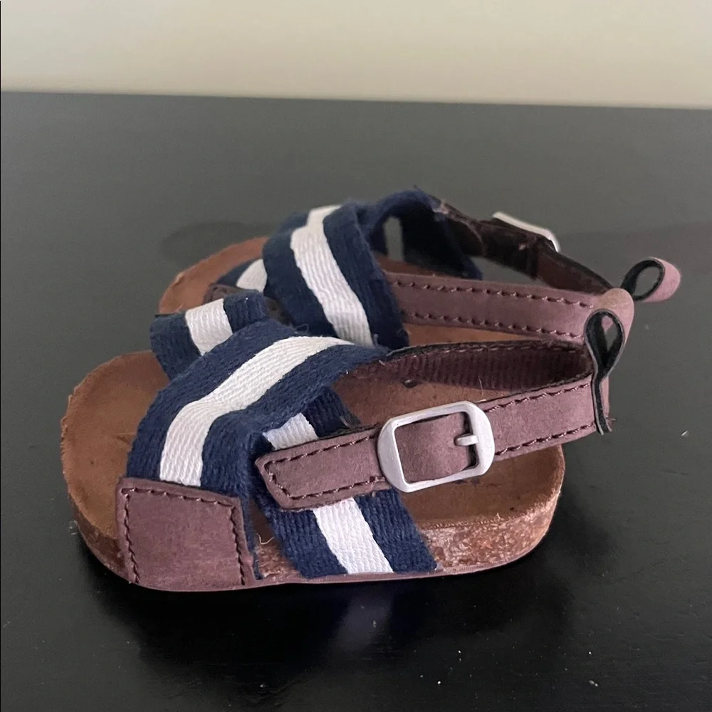Baby B’gosh Navy and White Striped Infant Sandals with Brown Accents